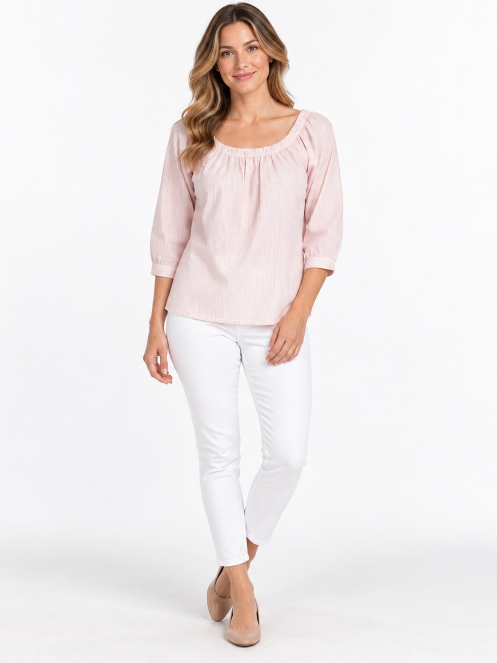 G.H. Bass & Co. Blush Scoop-Neck 3/4 Sleeve Blouse